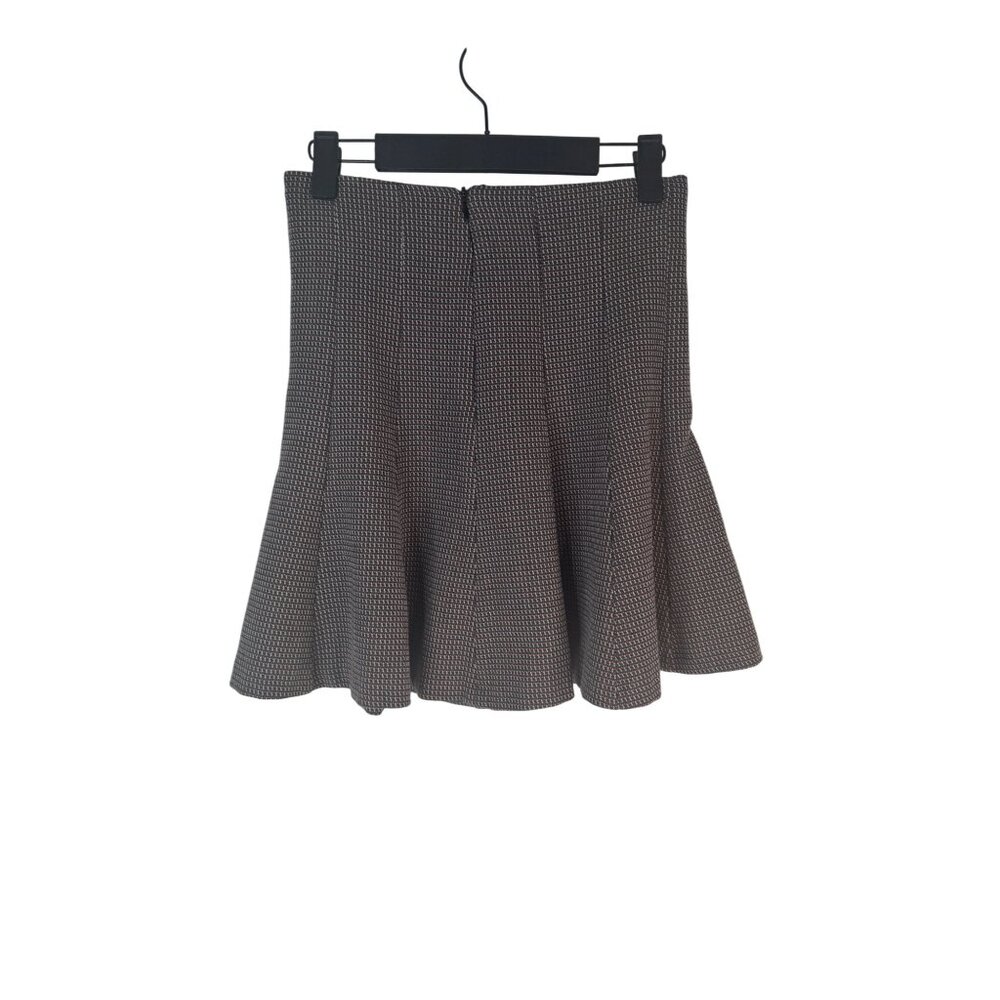 Zara Trafaluc XS Houndstooth Flared Skirt Black/Olive/Melon Wool Blend
